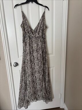 Astr Snake-Print Spaghetti Strap Maxi Dress in Gray